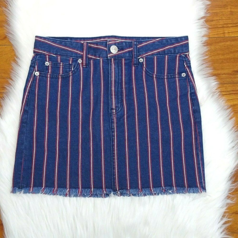 American Eagle Outfitters Denim Skirt Mini Stripe High Rise Stretch NWT 4